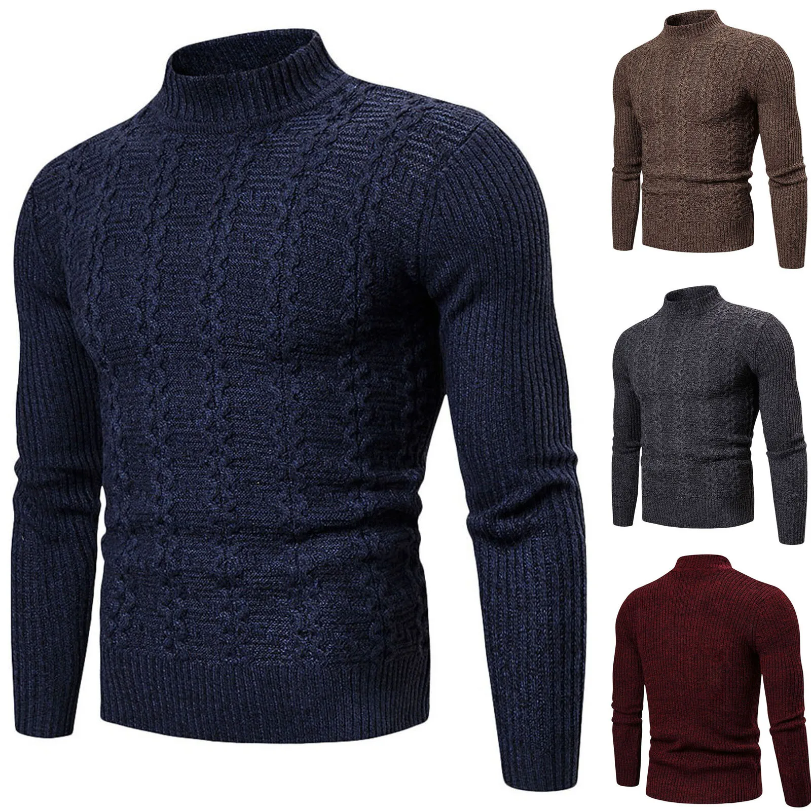 Moda para hombre, suéter de cuello alto de colores sólidos de invierno, Jersey Casual cálido ajustado, Jersey de punto de manga larga, Jersey, Tops, prendas de vestir #35