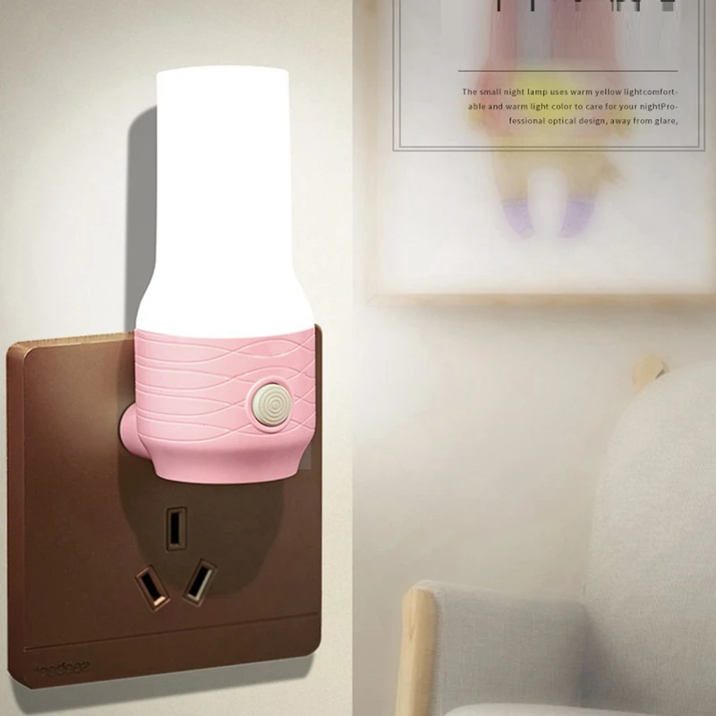 Portable Socket LED Night Light EU US Plug-In Bedside lamp Switch Bedroom Reading Book Light 2 colors Light Dimming Wall Lamp home depot dinosaur light Night Lights