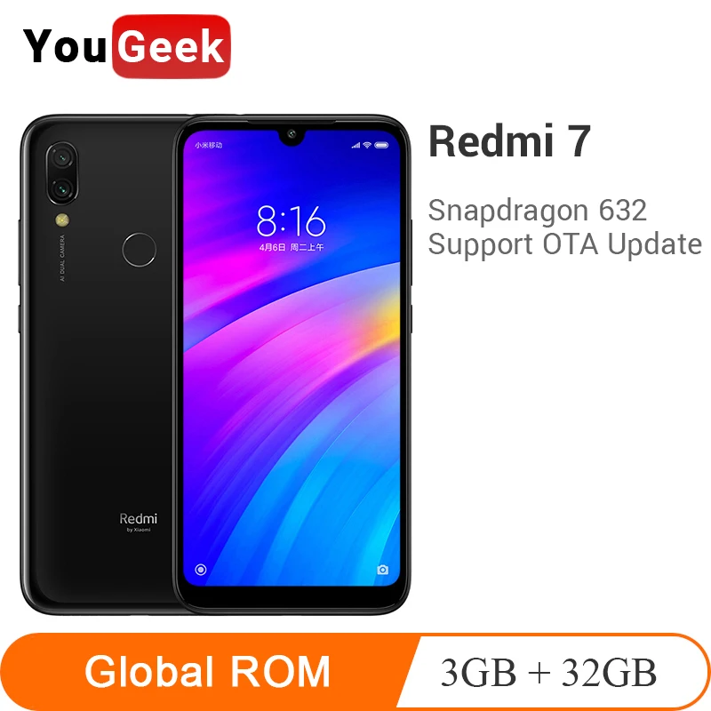 

Global ROM Xiaomi Redmi 7 3GB 32GB Mobile Phone 6.26" Snapdragon 632 Octa Core 12MP+2MP 6.26" 4000mAh Battery Redmi7 Smartphone