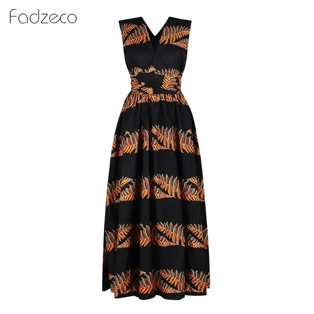 Fadzeco Африканский этнический принт платье для женщин с открытой спиной макси платье с разрезом модный халат тонкое платье африканская Дашики одежда - Цвет: Color1