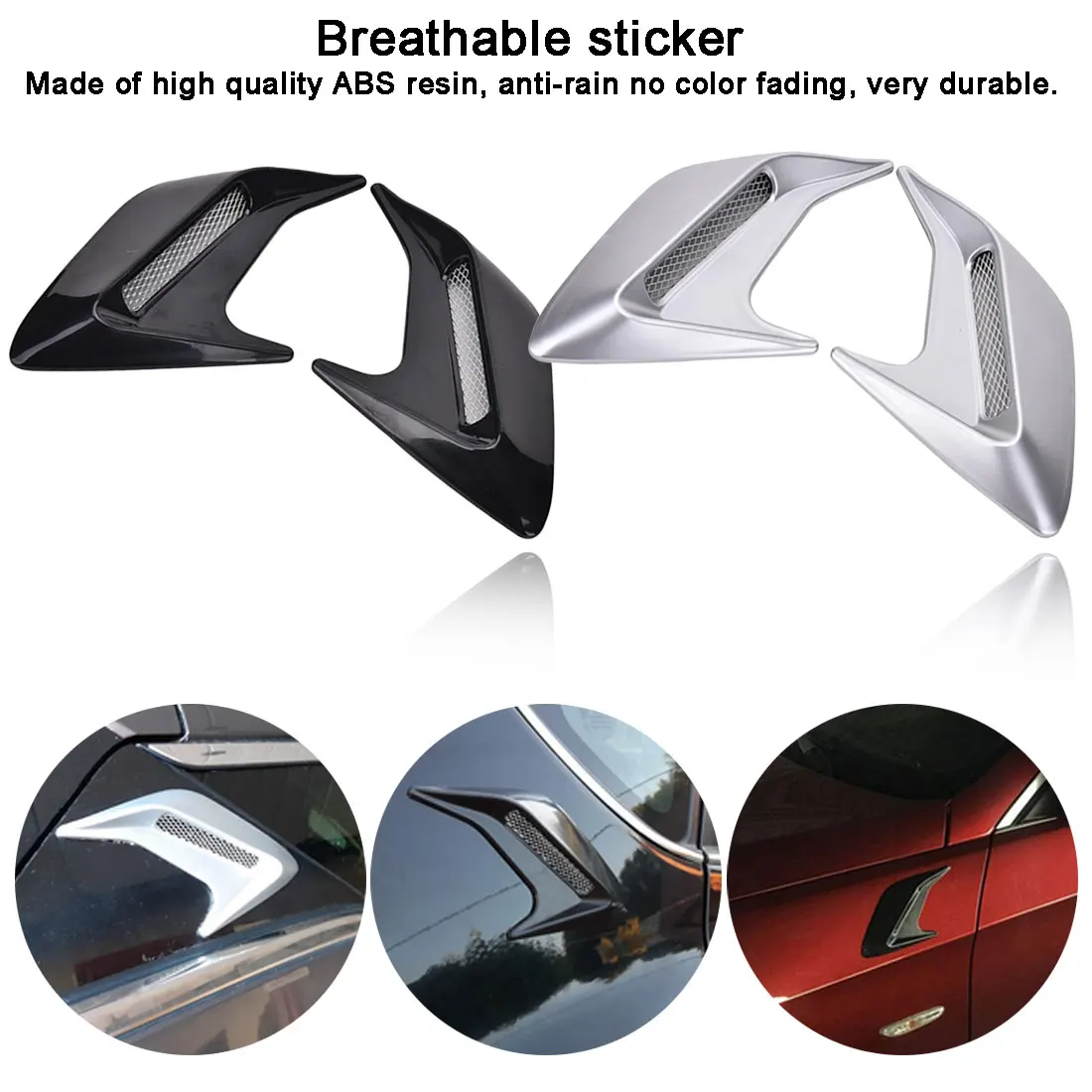 

2PCS Black Silver Car-Styling Universal Shark Fin Side Vents Decorative Decal Air Flow Decorative Sticker Car Accessories