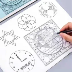 Règle de dessin multifonctionnelle Springhall, fabricant d'angle et de cercles, modèle géométrique, règle de mesure, fournitures scolaires et de bureau 