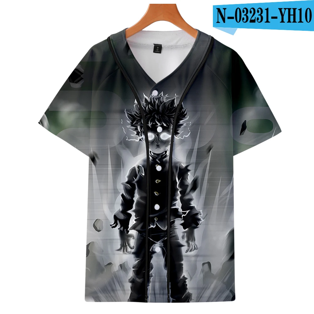 Mob Psycho 100 летние бейсбольные рубашки с 3D принтом модная повседневная одежда с короткими рукавами для косплея - Цвет: Серый