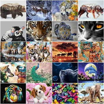 

HUACAN Oil Painting By Numbers Animals For Adults Paints By Number Tiger Canvas Painting Kits Home Decoration DIY Gift