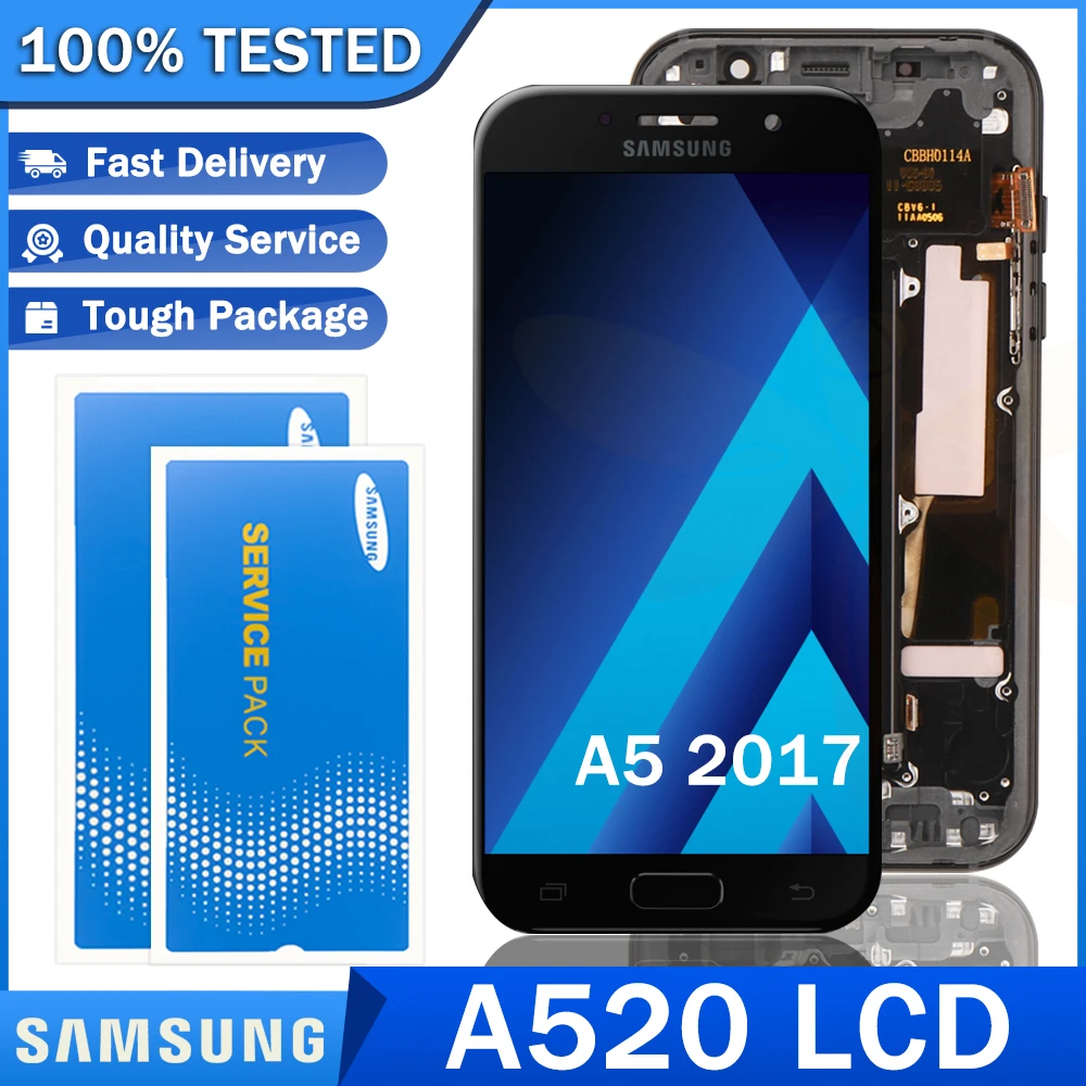 5 2 ''Оригинальный ЖК дисплей для SAMSUNG Galaxy A5 2017 A520 A520F SM AMOLED с рамкой сенсорный