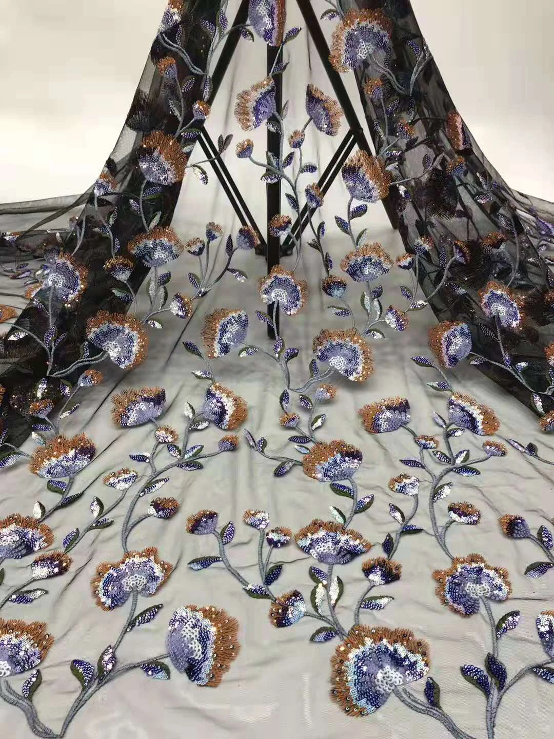 

African French sequined tulle lace fabric 2021 high quality lace embroidered women's dress Nigeria lace fabric FJ3466