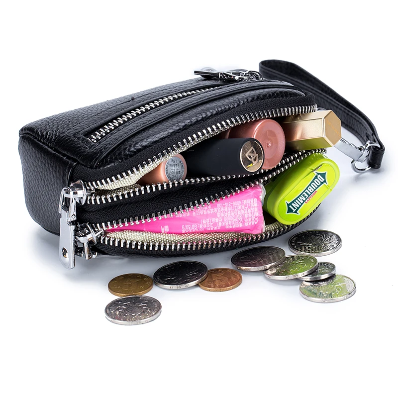 Unisexe Petit Super Soft Véritable Cuir Noir pour pièces de monnaie Poche Porte-clés Wallet Purse 