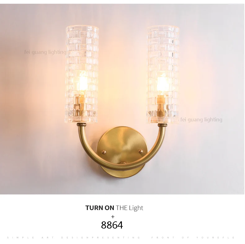Simple postmodern light crystal copper double head wall lamp living room bedroom bed front aisle stair light led wall light E14