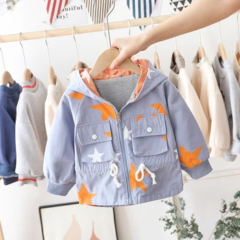 

Baby Boys Girls Windbreaker Coat Kids Spring and Autumn New Fashion Pentagram Print Jacket Infant Child Jacket