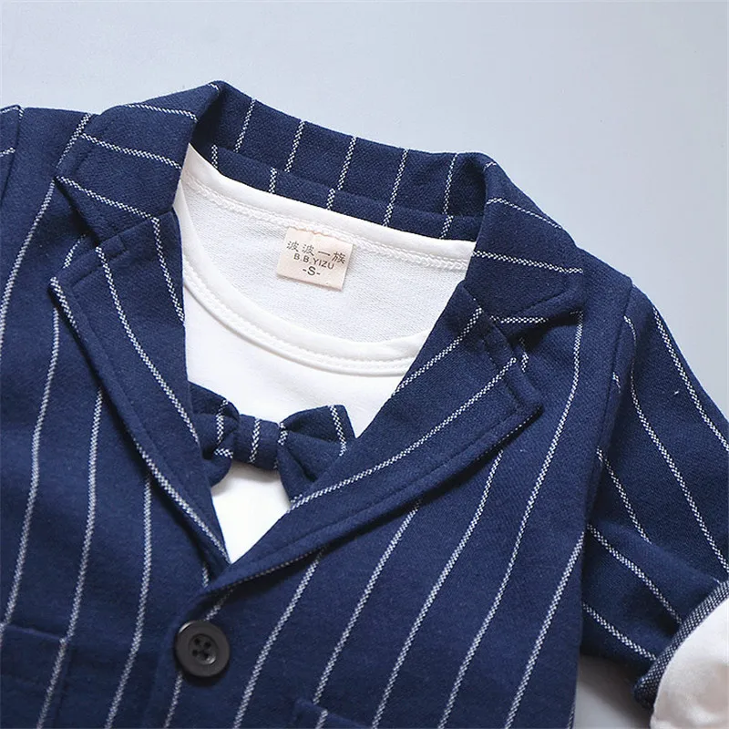 New Fashion Stripe Kid Children Suit Baby Boy Clothes Boys Clothing Coat+pant+T-shirt 3pcs Clothing Sets Baby Boy Clothing