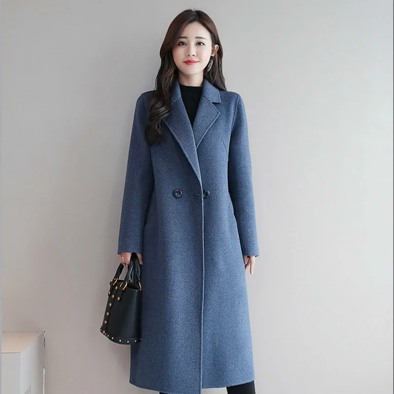 Fashion Faux Wool Blend Coat Korean Womens Woolen Vintage Female Coat Winter Women Ladies Long Outerwear Coats Basic Jackets