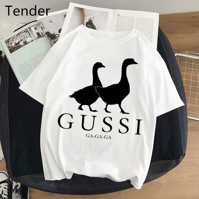 Two Gooses Ga Ga Ga Printing 2020 Women Clothes Gothic Vogue Casual T-shirt Harajuku Kawaii 90s Feamle Clothesing Friends Tshirt