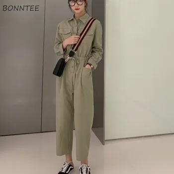 

Jumpsuits Women Cargo BF Ulzzang Long Sleeve Button Lace-up Solid Retro Harajuku Girl New Fashion Spring Trendy Womens All-match