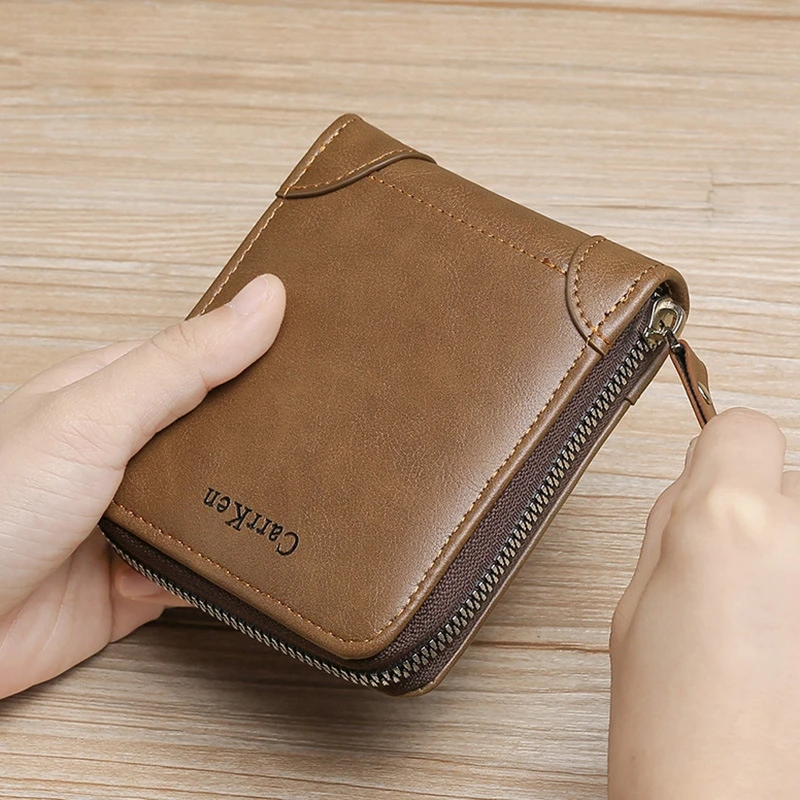 Mens Leather Wallet  Zipper Small Purse Card Holder Man Carteira Masculina Couro Coin Purse Man Porte Monnaie Money Bag 2021
