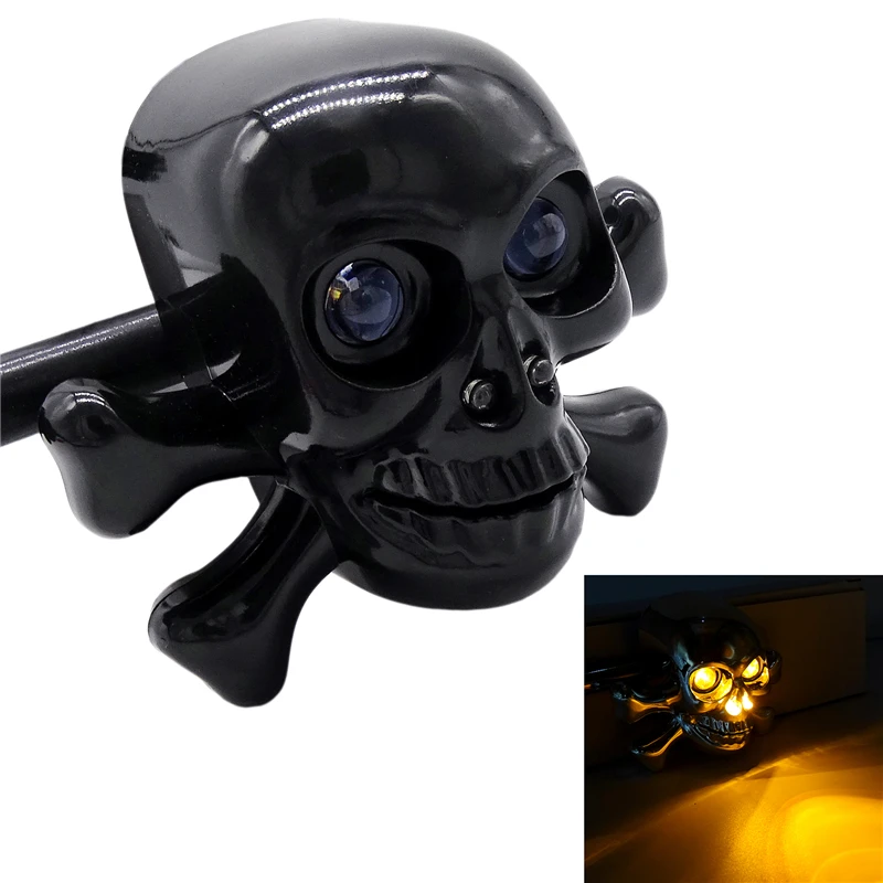 

1 Pair Universal Motorcycle Skull LED Turn Signal Lights Indicators Chrome Cruiser Chopper Cafe Racer Atv Scooter
