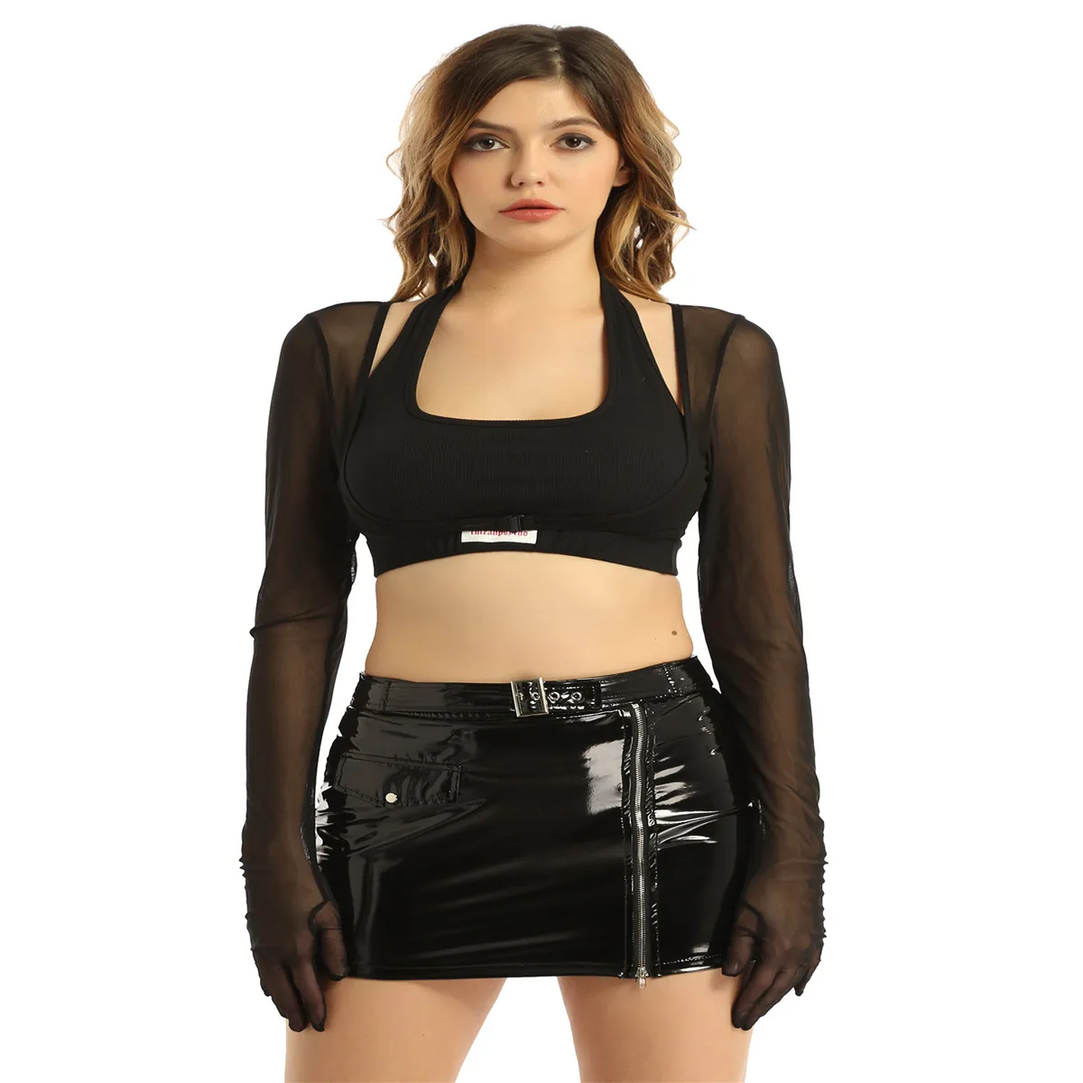 New Women Summer See-through Mesh Gloves Tops Beach Sun Protection Long Sleeve Arm Cover Sleeves Shrug T-shirt Crop Top Clubwear