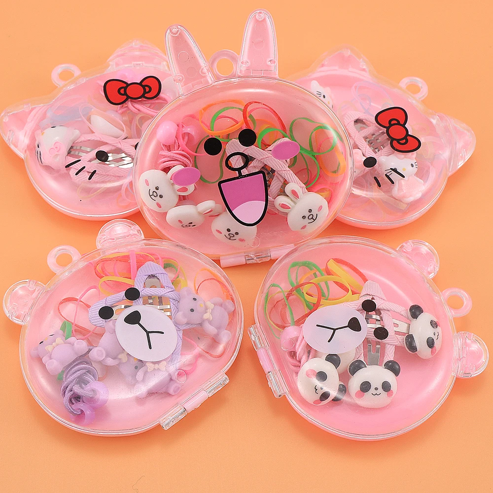 1 коробка акриловые hello kitty с эластичными лентами для волос заколки для волос около 10 шт. резинка для волос Детские аксессуары Kawaii
