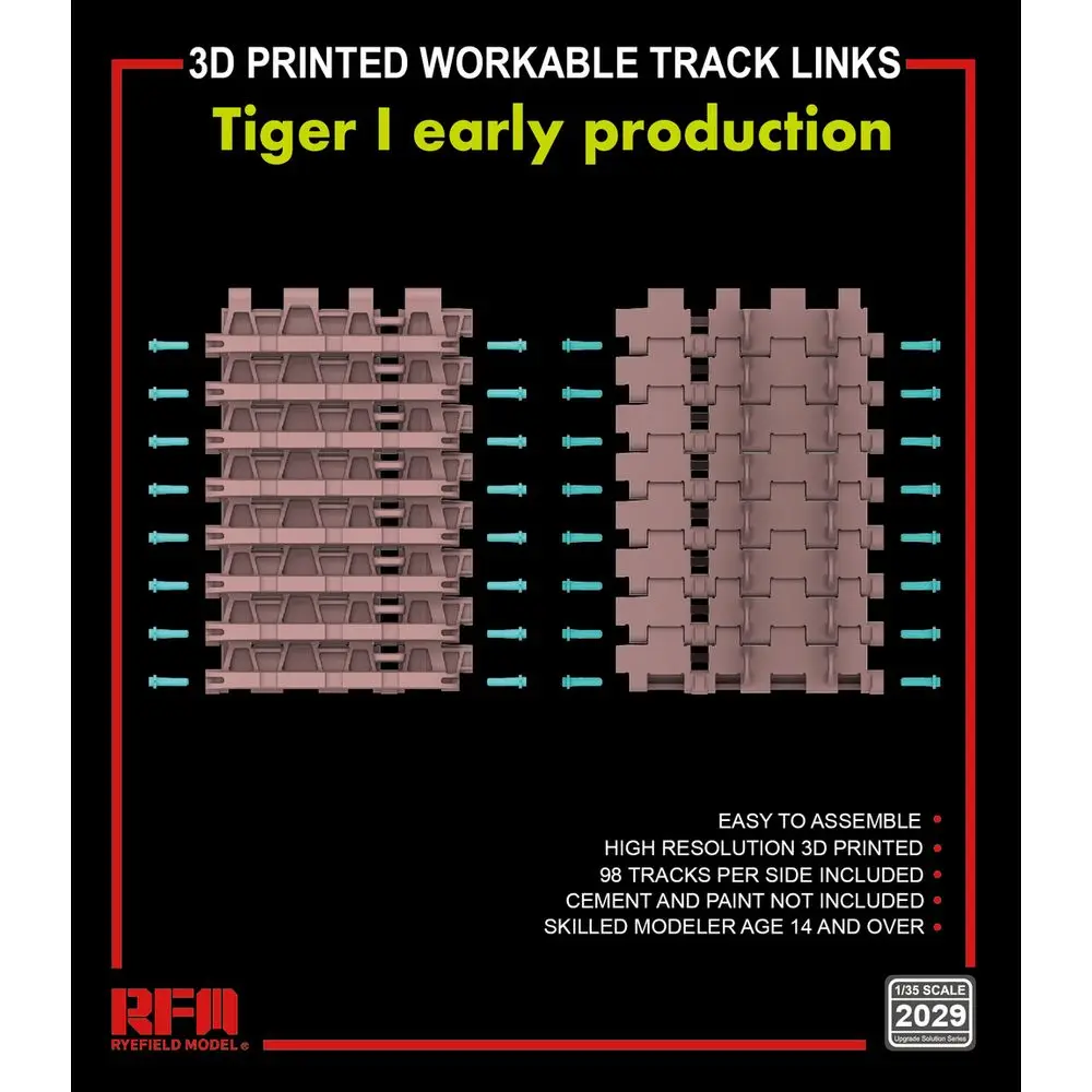 

RYEFIELD MODEL RFM RM-2029 1/35 3D Printed Workable Track For Tiger I Early Production - Scale Model Kit