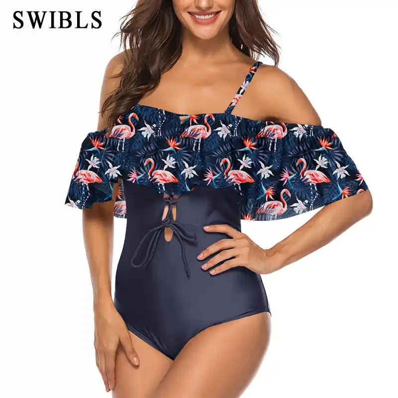 blue striped bathing suit