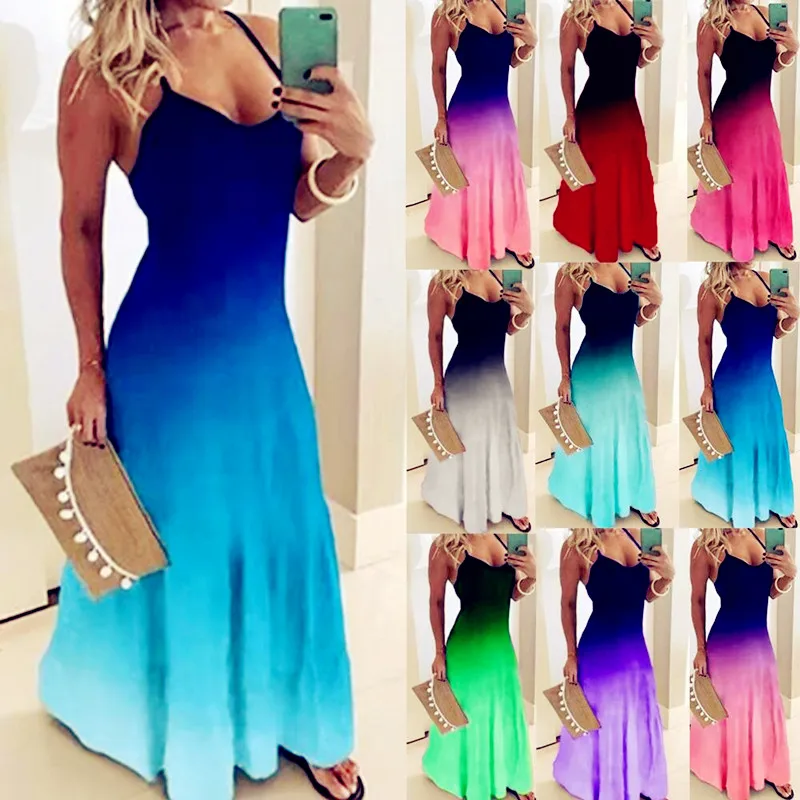 Женское Повседневное платье на бретельках свободное пляжное летнее сексуальное