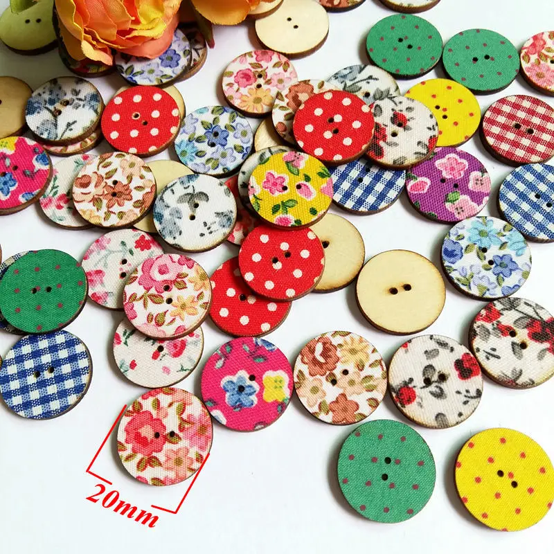 50 Pcs wooden Botones Random Mixed 2 Holes Sewing Decorative Buttons for Craft Fabrics Scrapbooking 20mm