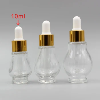 

100pcs 10ml Clear Single Gourd Glass Bottle With Gold/Silver/Black Dropper,Mini Essential Oil Dropper Bottle