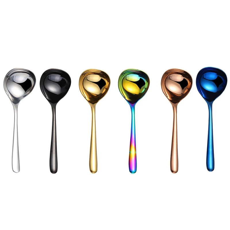 Round Head Long Handle Spoon Colorful Stainless Steel Spoons Flatware Drinking Tools Kitchen Gadget Coffee Fruit Teaspoon