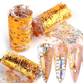

1pcs 3D Gold Mirror Nail Sticker Decals Aluminum Foils Paper Mesh Net Nail Art Glitter Wraps Slider Manicure Decoration TR1778-1