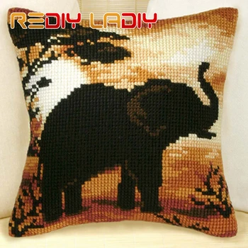 

Cross Stitch Cushion African Animals Make Your Own Pillow DIY Chunky Cross Stitch Kits Printed Canvas Acrylic Yarn Pillow Case