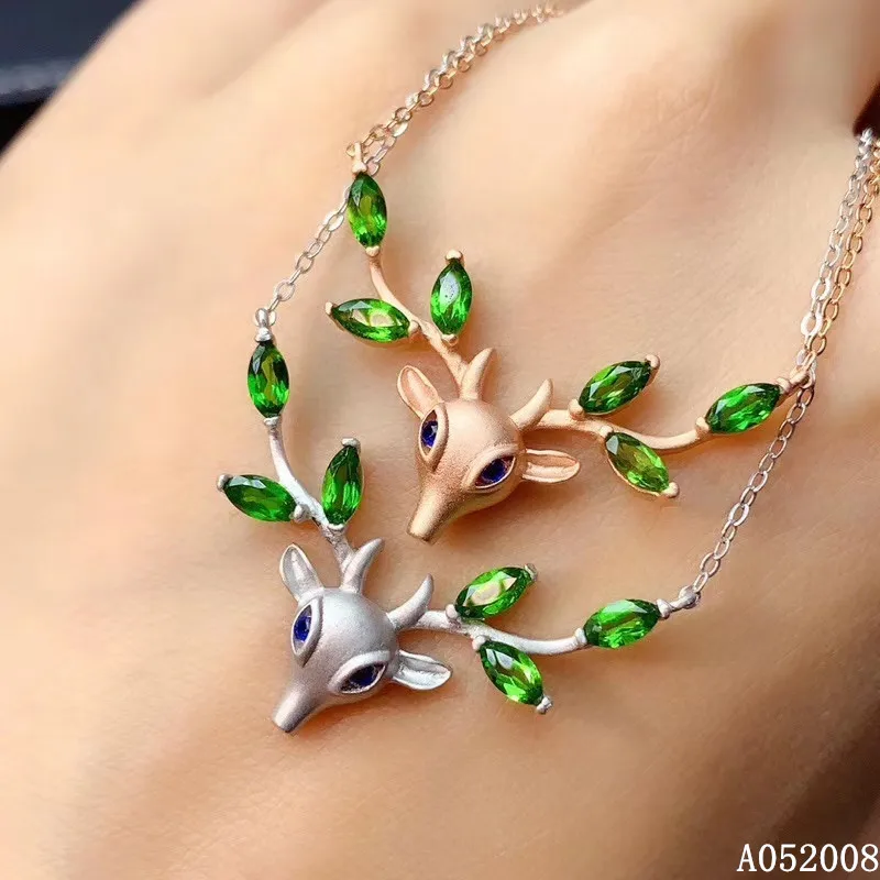 

KJJEAXCMY fine jewelry 925 Silver inlaid Natural diopside Gemstone exquisite necklace ladies pendant support check