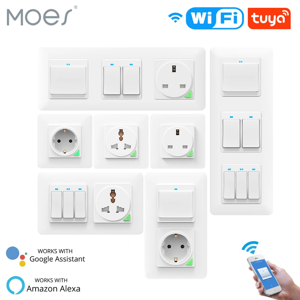 

WiFi Smart Light Wall Switch Socket Outlet Push Button DE EU Smart Life Tuya Wireless Remote Control Work with Alexa Google Home