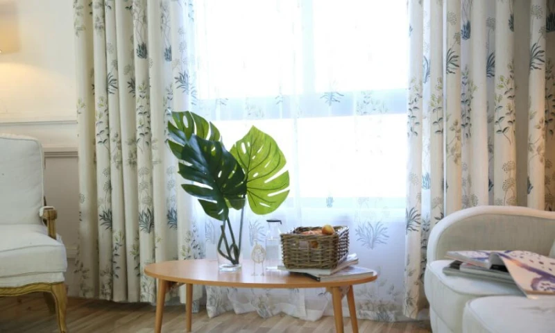 American Country Printed Leaves Pattern Curtain for Living Room Bedroom Tulle Sheer Fabric Drape Cotton Linen Blinds T&393#30