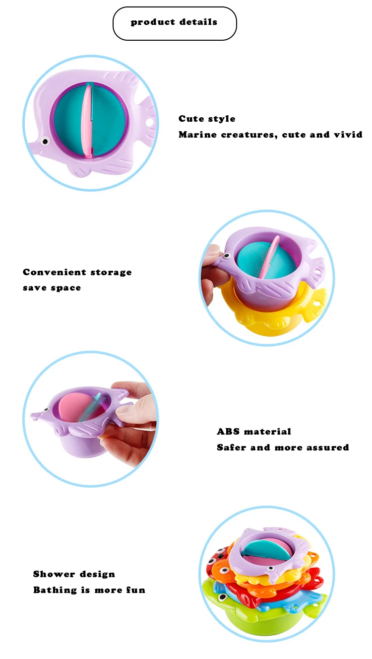 6Pcs/set Baby Float Water Stacking Cups Classic Bath Toy Swimming Educational Toys for Children Plastic Fish Animal for Bathroom