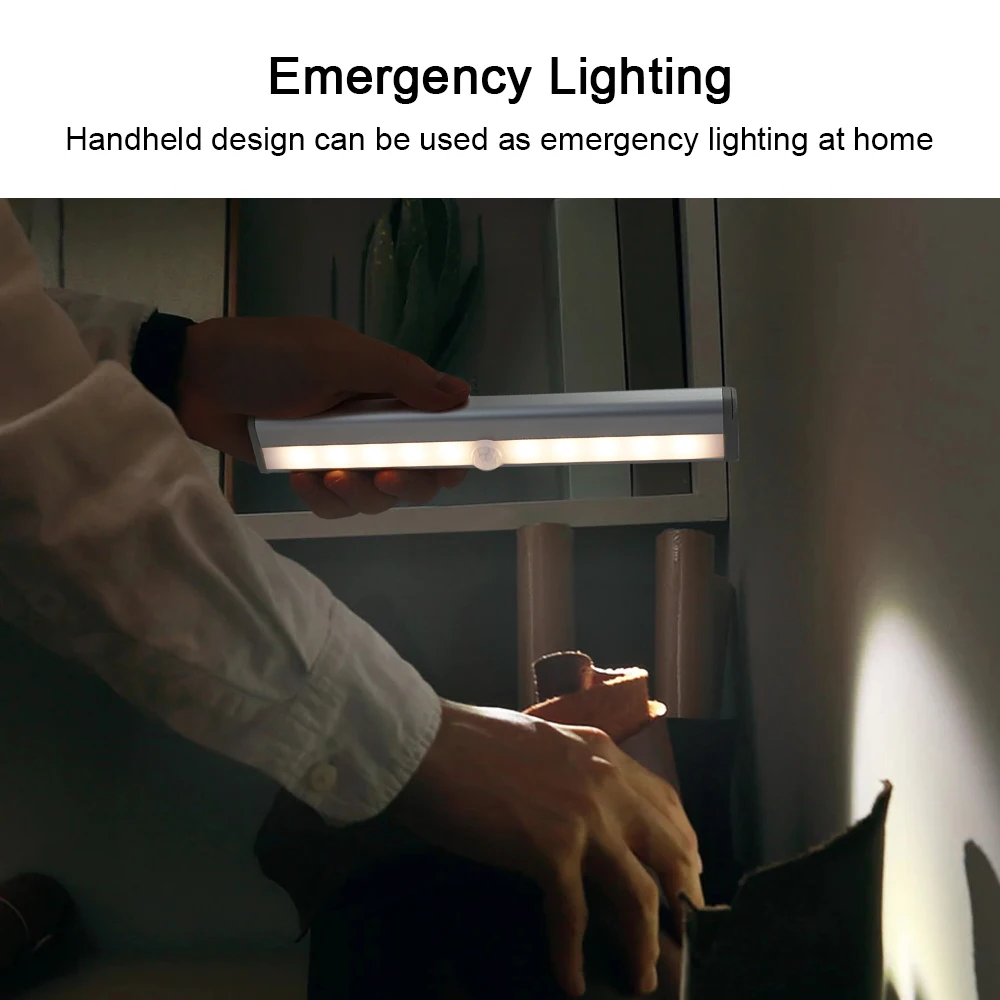 10 LED PIR 모션 센서 무선 LED 야간 조명 계단 옷장 통로 장식 야간 램프에 대 한 캐비닛 조명 아래 LED