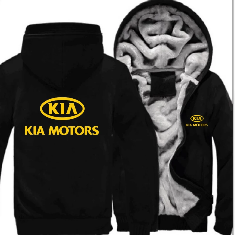 Зимние мужские куртки с капюшоном на молнии от бренда KIA Motors, желтые толстовки с принтом логотипа, утепленные удобные свитшоты на заказ, пальто - Цвет: 2