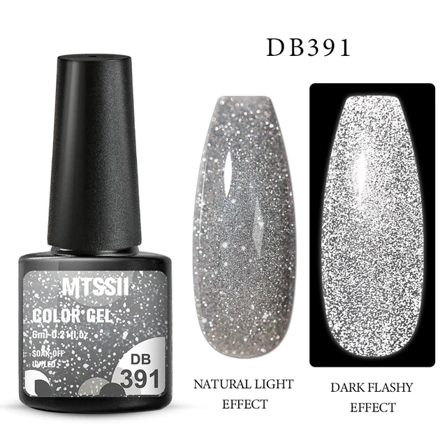 Mtssii Reflective Glitter Gel Nail Polish 6ml Sparkling Auroras Laser Nail Gel Nail Art Varnish Semi Permanent Top Base Gel Q16557 Reflective