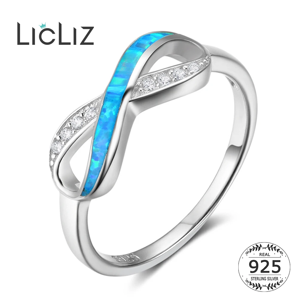 LicLiz 925 Sterling Silver Eternity Rings For Women CZ Pave Cross Ring Blue Opal Infinity Weave Wedding Band LR0368 | Украшения и