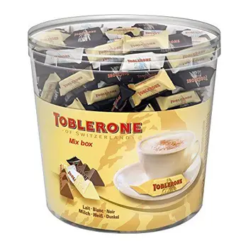 

Toblerone Minis Mix Box: Latte, Bianco & Nero, Cioccolata, Barretta, Barretta di Cioccolata, Barattolo, 904g