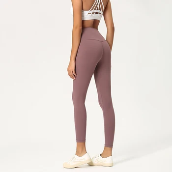 

Women High Waist Double-Sided Brushed Yoga Ankle-Length Pants Running Gym Stretch Sports Solid Color Yoga Fitness Leggings