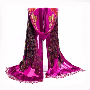 

Shawl Scarves Chinese Style Écharpe Wrap Long Fringle Pashmina Stole Châle Vintage Peacock Women's Beaded Embroidery shawl