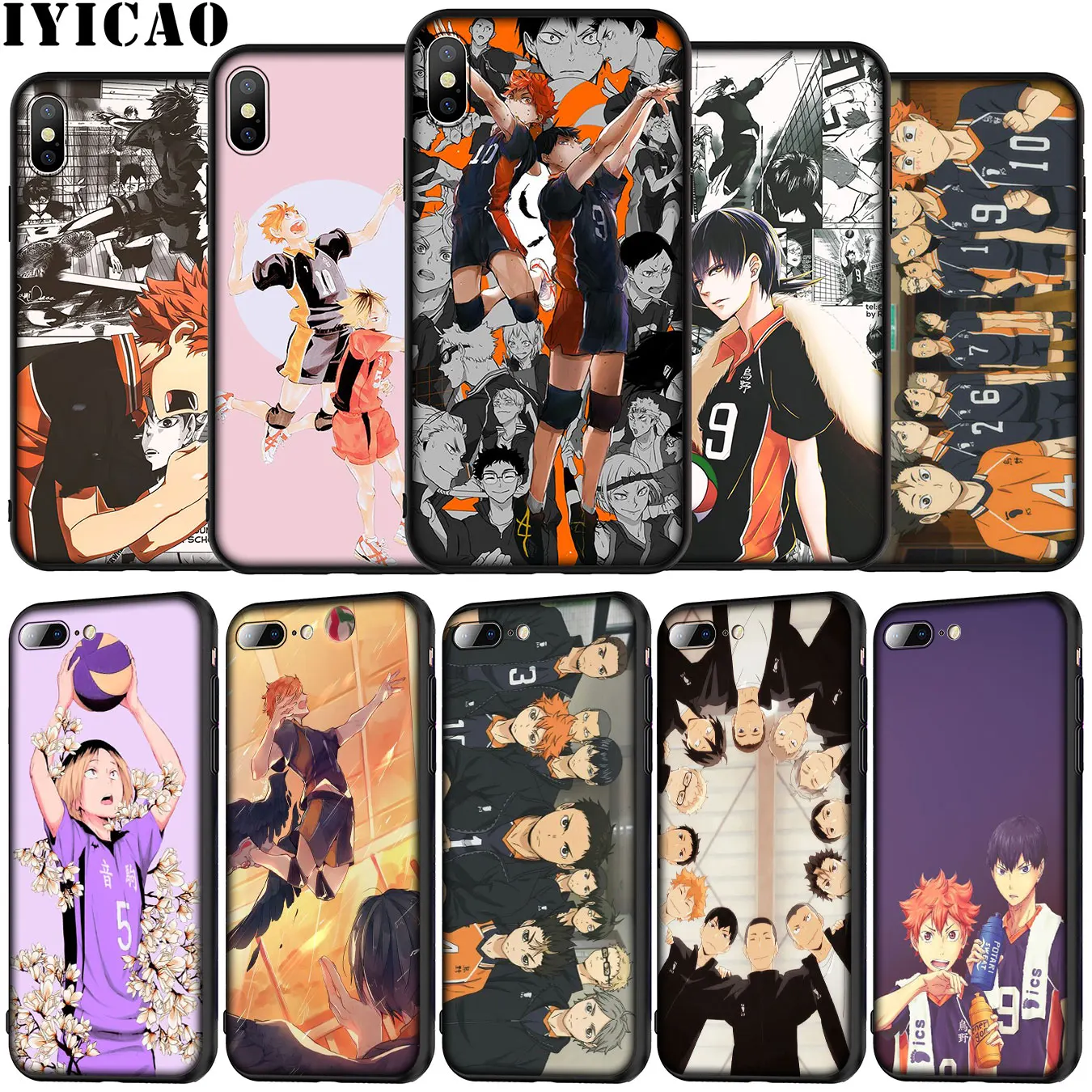 Мягкий силиконовый чехол IYICAO Haikyuu Hinata для iPhone XR X XS 11 Pro Max 5 5S SE 6 6S 7 8 Plus черный из ТПУ