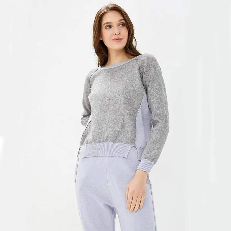 

Women sweater suit and sets knitted patchwork pullovers and long pants for autumn winter track sweater customs sets