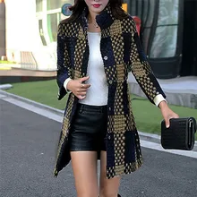 Шерстяное пальто женское клетчатое длинное зимнее пальто зеленое с отложным воротником женское теплое искусственное шерстяное клетчатое пальто Зимняя парка верхняя одежда