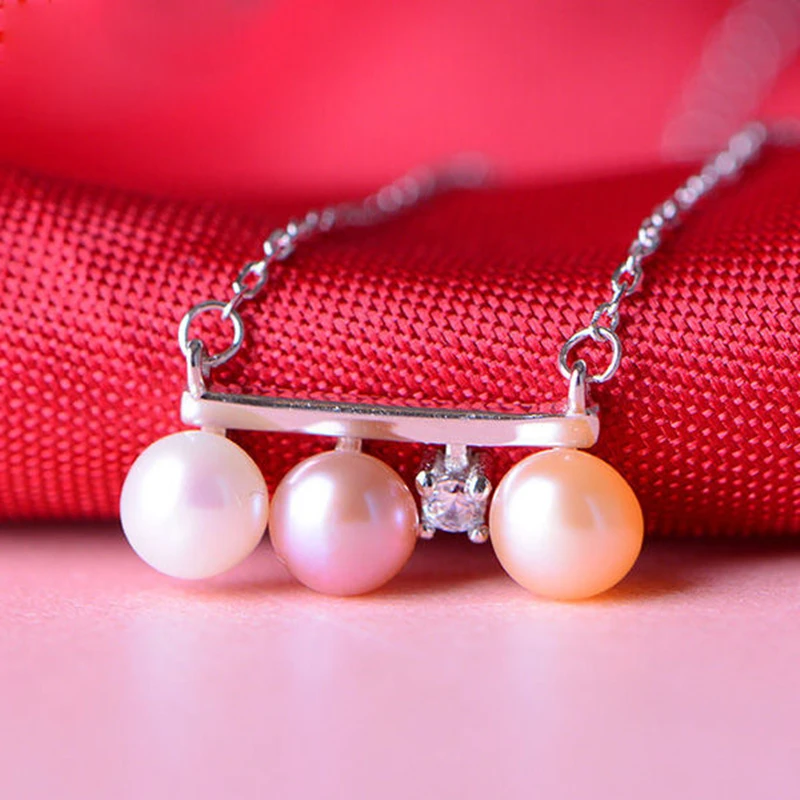 

DMCPFP037 4-5mm Freshwater Mixed Color Pearl Pendant Three Pearl Horizontal Row 925 Sterling Silver Pendant For Women