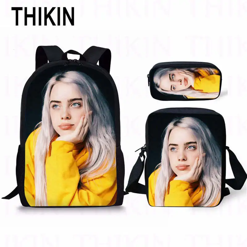 as picture THIKIN Billie Eilish принт школьные сумки в Человек-паук для маленьких девочек рюкзак teenagergirls Популярные 3 шт./компл. Детская сумка на каждый день - Цвет: as picture