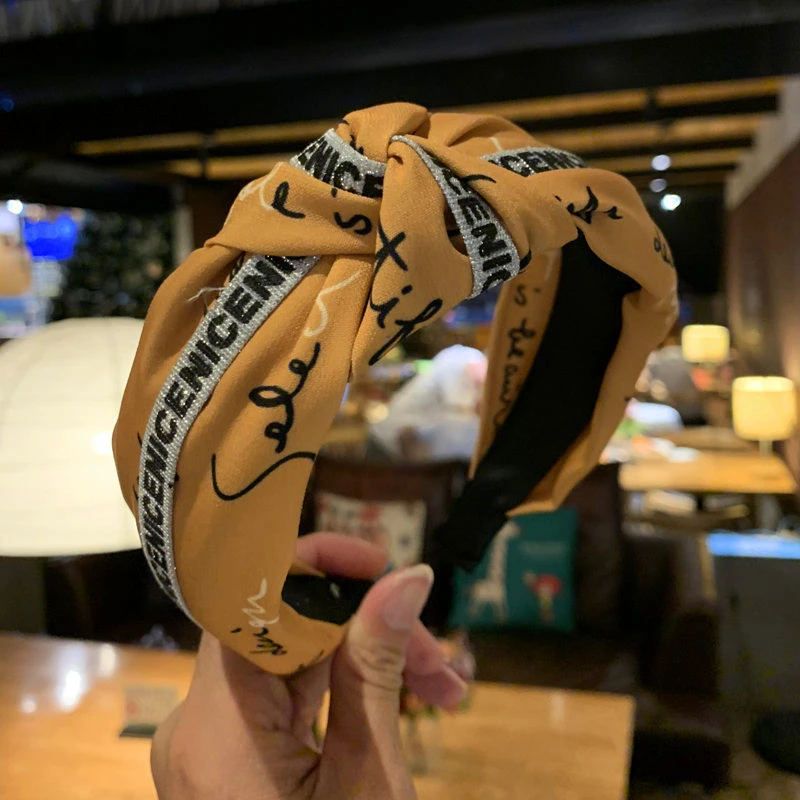 2019 New Women Bowknot Elastic Fabric Headband Cross Knotted Hair Band Adult Pattern Head Hoop Lady Hair Accessories 903