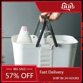 

Nordic Portable Bath Basket Bathroom Plastic Hollow Washing Supplies Basket Shower Sundries Cosmetic Organizer Kitchen Container