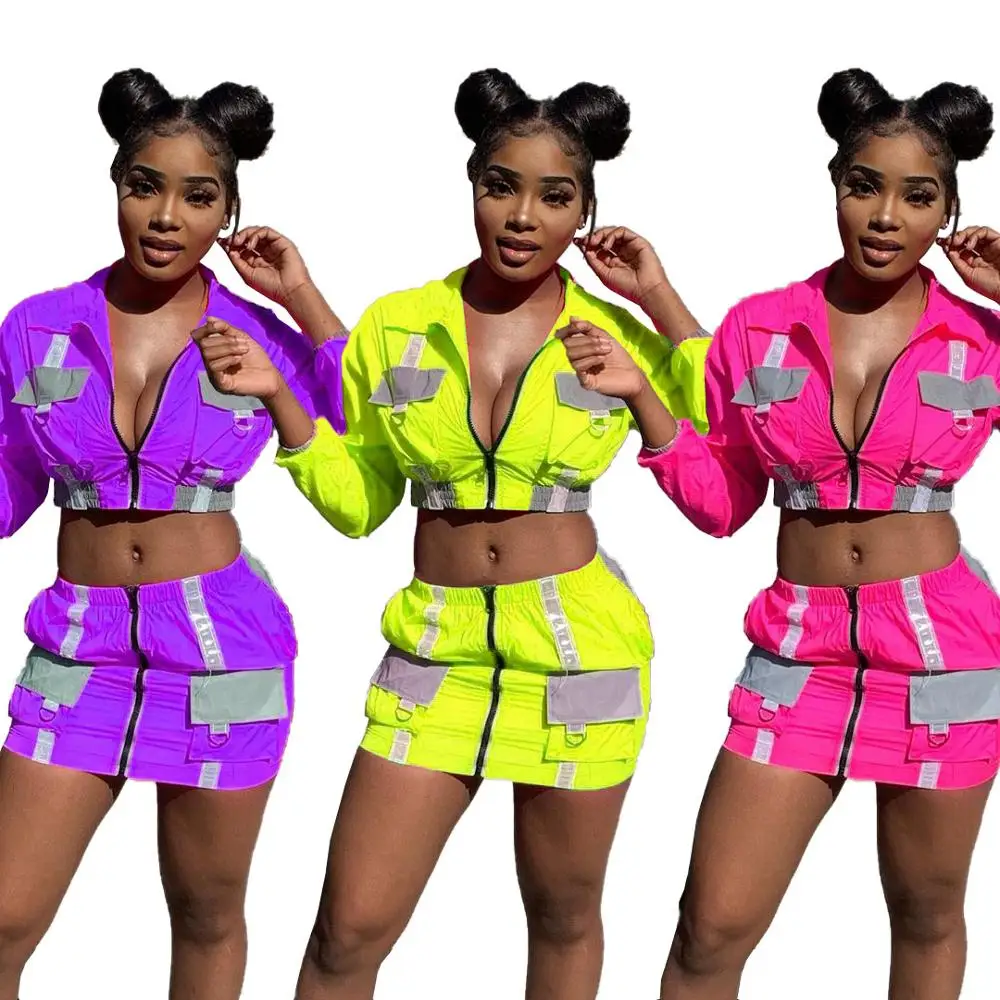 Женский сексуальный комплект с юбкой длинными рукавами на молнии из 2 предметов