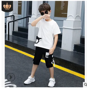 

Hip hop Boy T-shirt+pants clothing summer Casual suit children's Fashion handsome sports short-sleeved Kpop two-piece suit