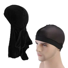 

Unisex velvet Durag Long Tail Doo rag For Men and Women Bonnet Comfortable Sleeping Cap bandanas headwear Men Turban Hat